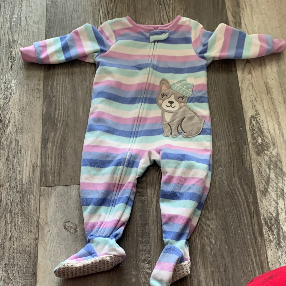 Carters Cozy Striped Puppy One Piece